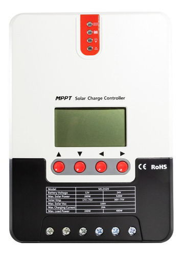 Imagen 1 de 8 de Regulador De Carga Para Paneles Solares Mppt 20a 12v 24v