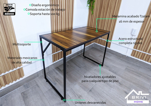 Escritorio Brivi T2 Tzalam En Acero - Compacto Y Resistente Negro