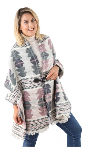 Poncho Ruana Mujer Abrigado Invierno Con Flecos #p5120