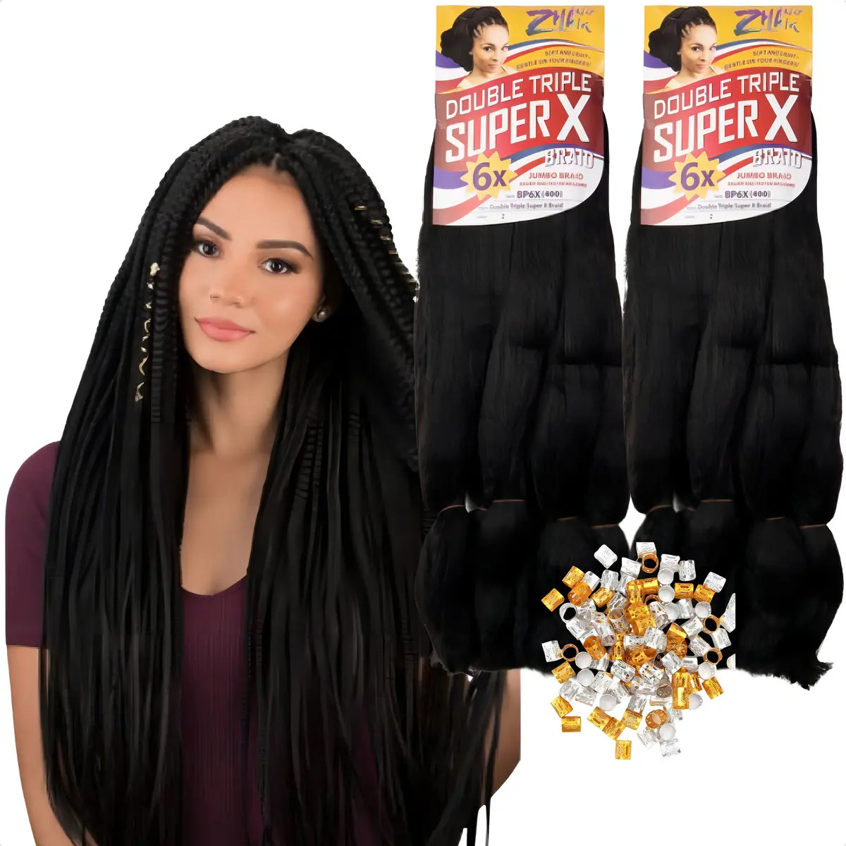 Kit 2 Pacotes Cabelo Jumbo Super X Para Tranças 400g + Anéis Cor Castanho Escuro #2