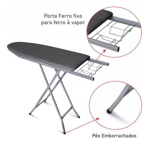 Tábua De Passar Roupa Mesa Passadeira Extra Forte Cinza Top