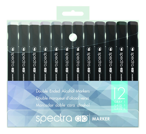 Ad Marker Chartpak Spectra, Tri-nib Y Brush Dual-tip, 12 1