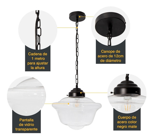 Lámpara Colgante Techo Lumimexico Negro Mate 60w E27 1 Luz