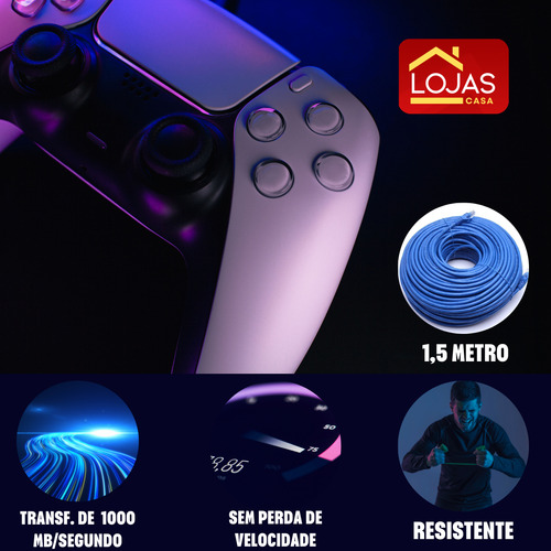 Cabo De Rede 1,5 Metro Lan Internet Crimpado Rj45 Cat5e Azul