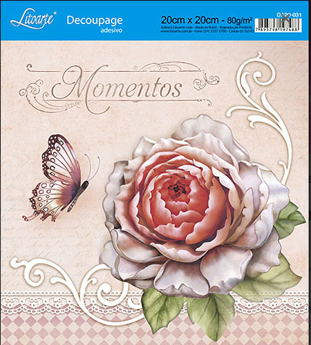 Papel Decoupage Adesiva Flor Rosa, Borboleta  - Da20-031