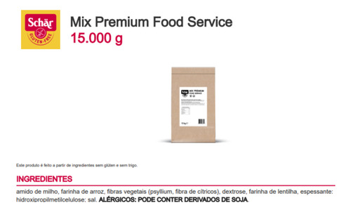 Farinha Mix Premium Sem Glúten Fardo 15kg Food Service Schar