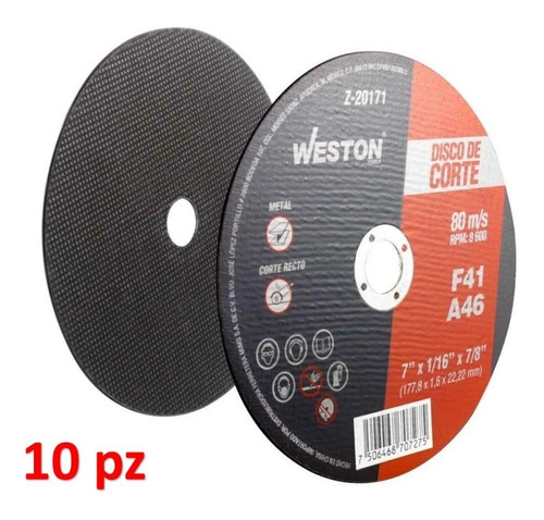 Disco Para Corte De Metal 7 Pulgadas  Weston 10 Pz