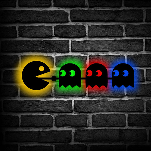 Cuadro Retroiluminado Led Pacman Y Fantasmas Fantasmitas 