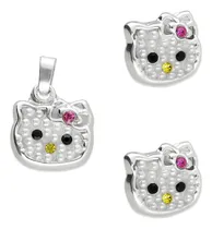 Comprar Set Aretes Y Dije Gatita Micro Perlas En Plata Ley .925