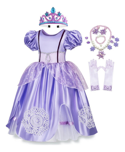 Vestido De Princesa Sofía Para Niña Con Apliques De Encaje E