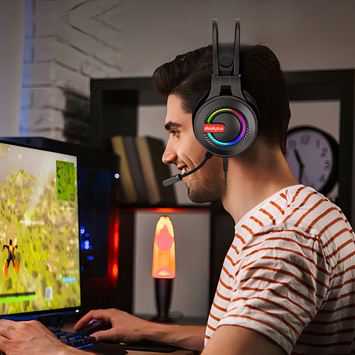 Fone Com Microfone Gamer Lenovo Thikplus G80 Usb 7.1 Cor Preto Cor da luz Azul