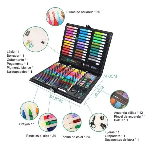 Set Arte Colores Crayones Plumones Acuarelas Estuche 150 Pzs Estuche-rosa