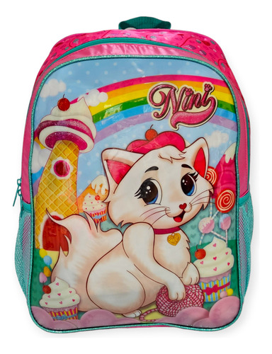 Mochila Infantil Gatinha Nini Meninas Escolar Rosa Costas