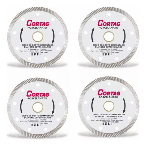 Kit 4 Disco Corte Diamantado Fino Porcelanato Turbo 4.3/8 Cor Branco