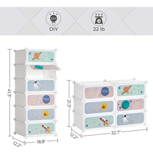 Songmics Zapatero Para Niños Con Puertas, Organizador De Almacenamiento Apilable De 6 Ranuras, Clóset De Plástico, Juguetes, Libros, Ropa, 16.9 X 12.2 X 41.3 Pulgadas, Blanco Ulpc904w01