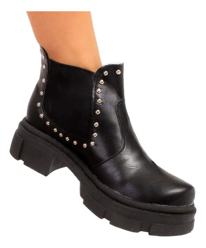 Botas Caña Baja Plataforma Elastico Tachas Mujer Carola