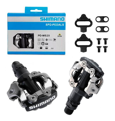 Pedal Mtb Clip Shimano Pdm 520 Preto Com Tacos Original