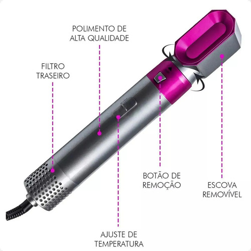Escova Secador De Cabelo 5 Em 1 Multifuncional Ar Quente