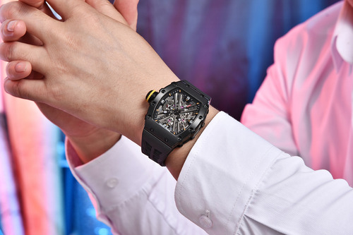 Reloj De Pulsera Analógico Ejecutivo Pagani Design Para Homb Correa Negro Bisel Negro Fondo Negro