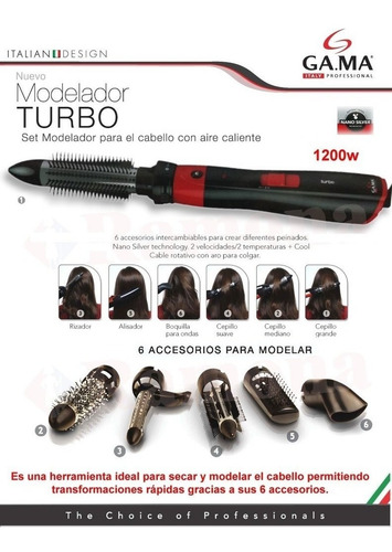 Imagen 3 de 6 de Modelador Gama De Pelo 1200w Turbo Cx + 6 Accesorios