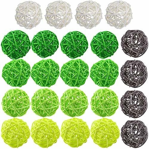 Bolas Decorativas De Ratan X 24u.- 5cm- 4 Tonos/ Verdes