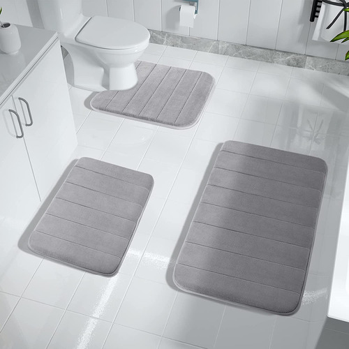 Juego De Alfombras De Baño De Espuma Viscoelástica, Gris