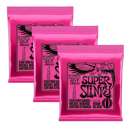 Imagem 1 de 5 de Corda Ernie Ball Super Slinky 009 Guitarra Kit C/ 3 Jogos