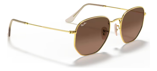 Óculos de sol Ray-Ban Round Hexagonal Flat Lenses tamanho Extra large armação polished gold y lente brown