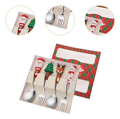 Set De Cubiertos Navideños Brillantes, Acero Inoxidable