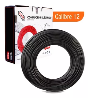 Caja De 100 Mts Cable Negro Thhw-ls Calibre 12 Iusa 399323 Color Negro