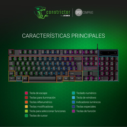 Imagen 5 de 10 de Teclado Gamer Constrictor Melanogaster Antighosting