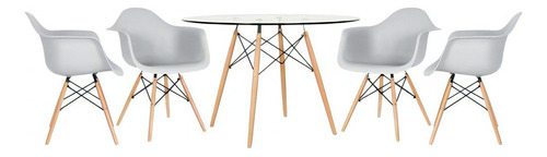 Kit - Mesa Eames Tampo Vidro 120 Cm + 4 Cadeiras Eiffel Daw Cor Cinza Claro