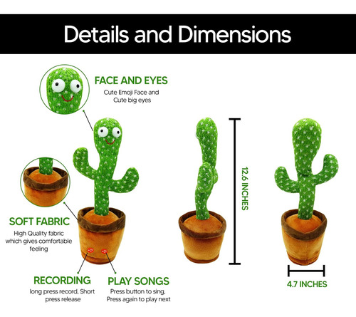 Dancing Cactus Toy Talking Singing Plush Toy Mimicicking Re.