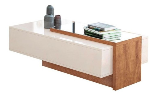 Mesa De Centro Com Espelho Milão Off White/amêndoa - Lukalia