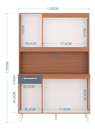 Imagen 2 de 3 de Alacena Mueble Auxiliar Cocina Carine 6 P Gris - Capuchino