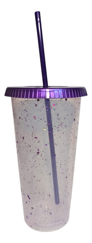 Vaso Reusable Glitter 110 Pzas Cafe Frio Con Popote 24oz