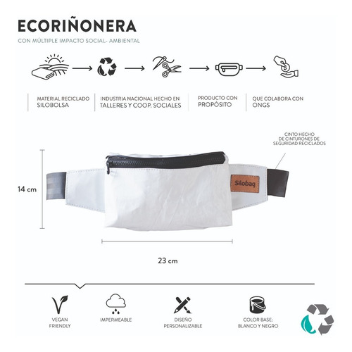 Imagen 2 de 10 de Riñonera Impermeable Cinta Regulable Ecológica Unisex 14x23