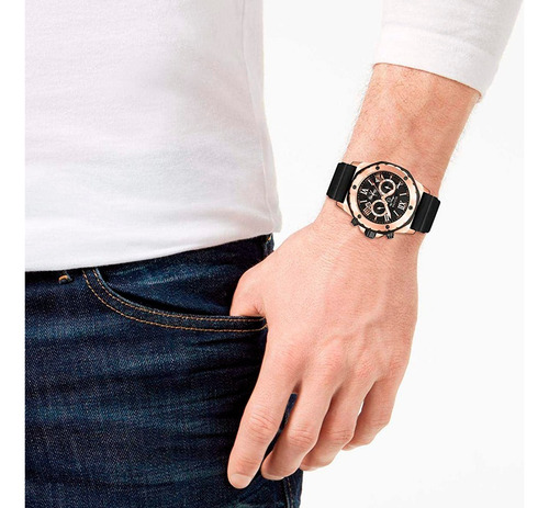 Bulova Marine Star104 Para Hombre Cronógrafo Original 98b104 Correa Negro Bisel Rosa claro Fondo Negro