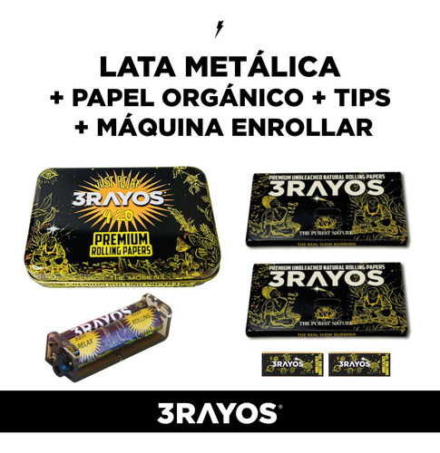Kit Armador De Cigarrillo + Sedas Y Tips X 100 + Lata 3rayos Negro