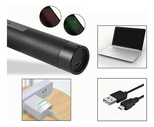 Bolígrafo Metal Con Luz Verde Y Puntero Láser Recargable Usb