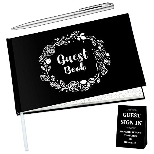 Funeral Guest Book, Black Guest Book With Pen And Table...