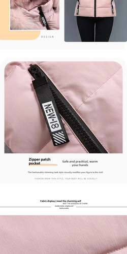 Abrigo De Algodón De Invierno Para Mujer, Cuello De Piel Rec