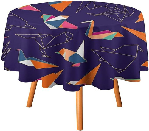 Colorful Origami Paper Swallow Birds Round Tablecloth Polye