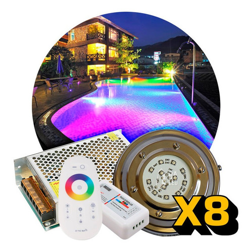 Combo Pileta Piscina 8 Luces Led 4w + Fuente + Controladora