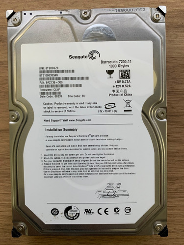 Hd Sata 1tb Seagate Barracuda 7200.11 3,5  Mod. St31000333as