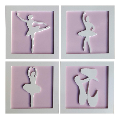 4 Quadros Impressos Bailarina Menina Quarto Infantil 20cm