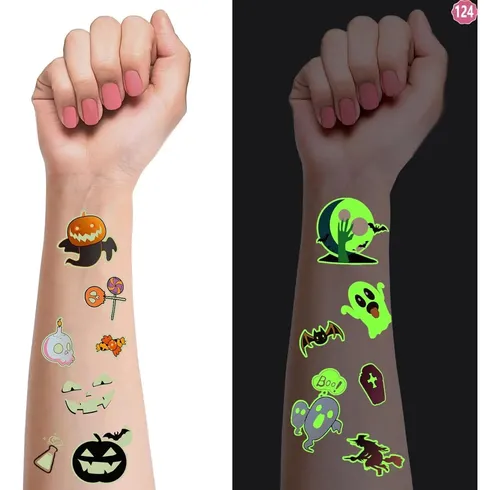 Lote De 24 Hojas De Tatuajes Temporales Brillantes De Halloween – 250 Diseños Diferentes, Impermeables Y Fáciles De Aplicar