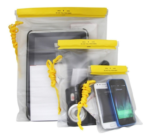 Conjunto Com 3 Bolsas Impermeáveis Nautika Celular Documento Cor Amarelo/Transparente