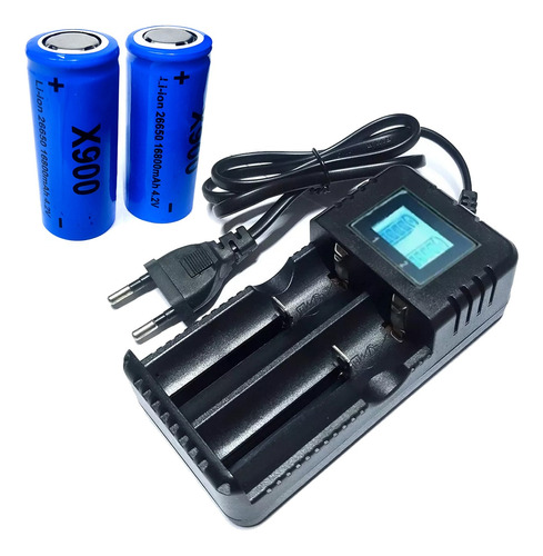 Kit Carregador + 2 Bateria 26650 12800mah P/ Lanterna X900