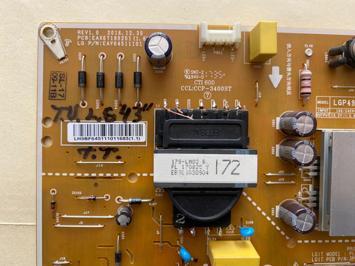 Tarjeta Fuente Para Tv Lg 43 Mod.43lm6300pub (Usado)